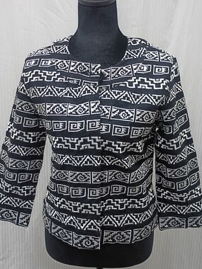 Chico's Black and White Embroidered Indian Jacket Size 0